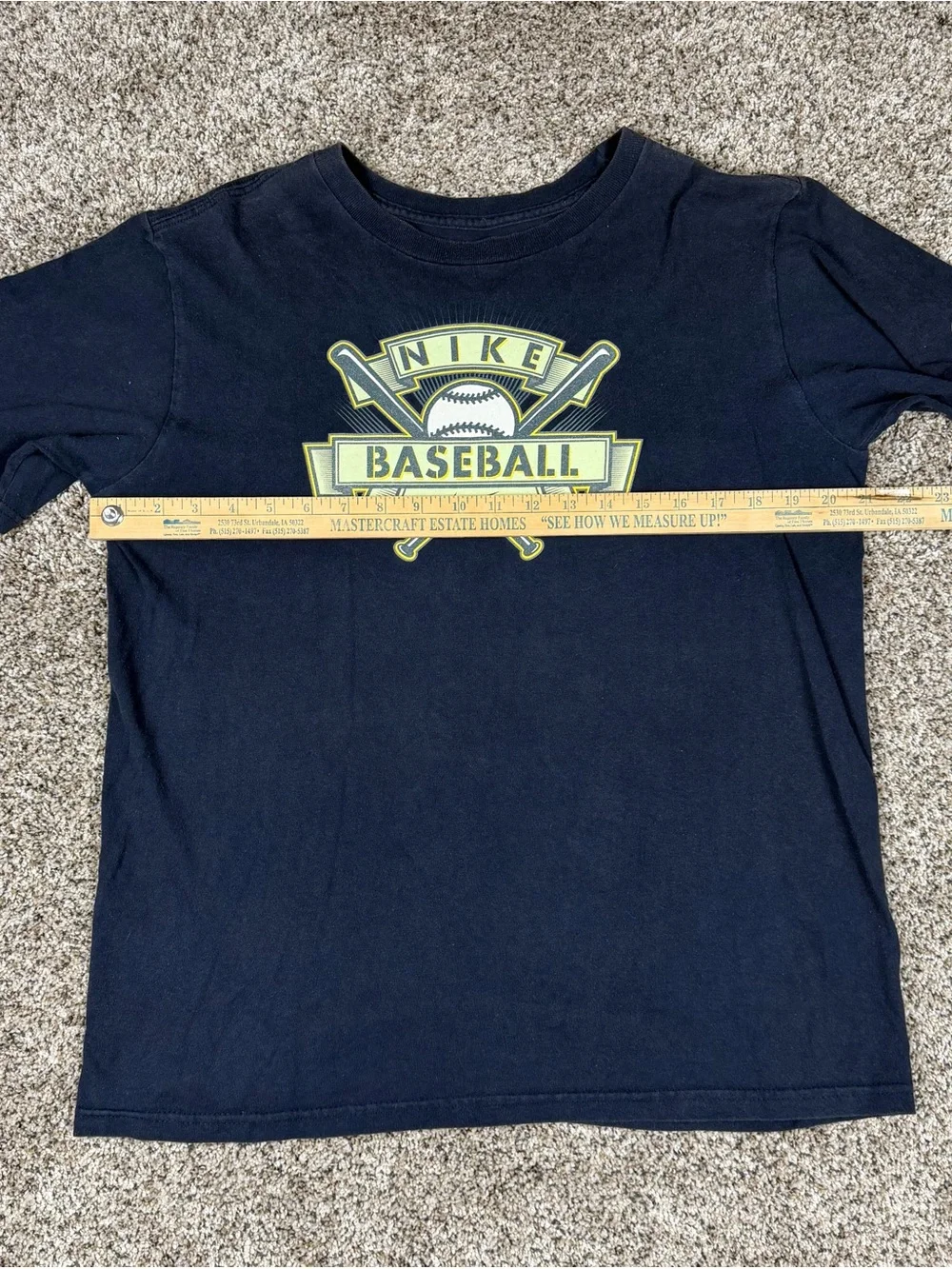 Y2K Sz XL Youth Nike Boys Navy Tee with Yellow Baseball Graphic Center Swoosh
